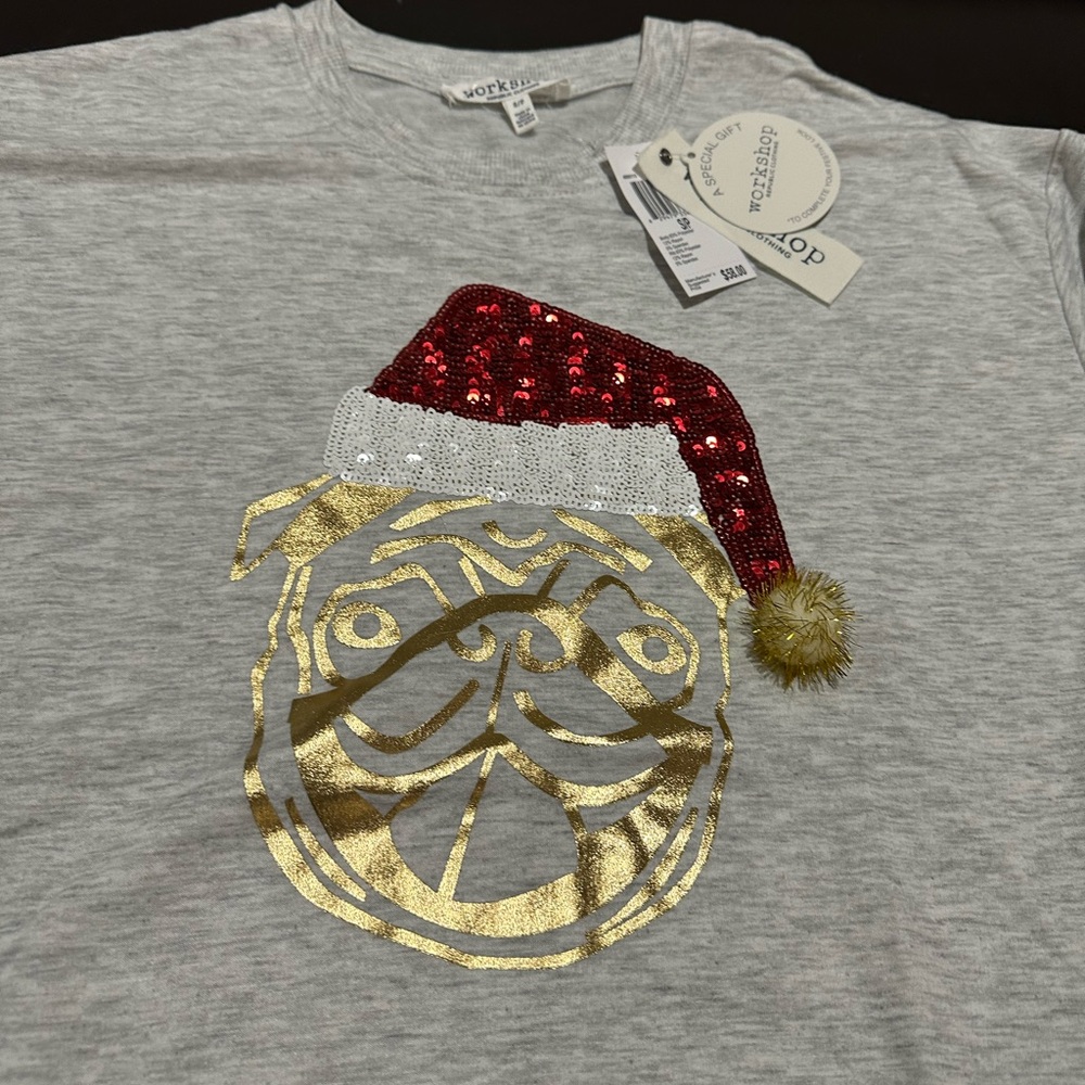 NWT Workshop Republic Clothing Santa Pug Lightweight Sweatshirt size small